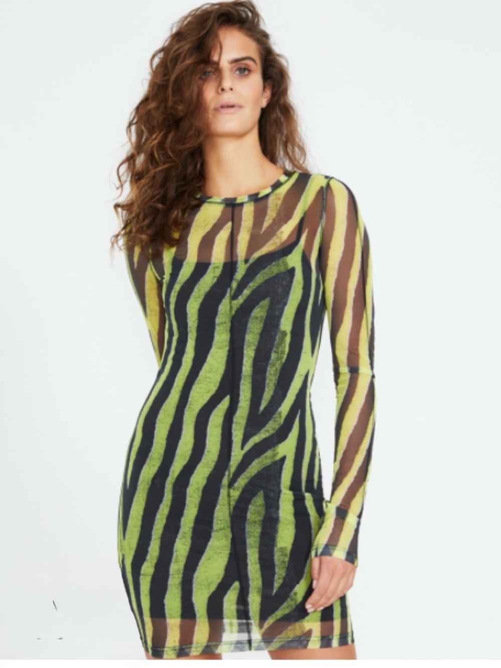 Ksubi Olive and Black Zebra-Print Long Sleeve Mesh Dress